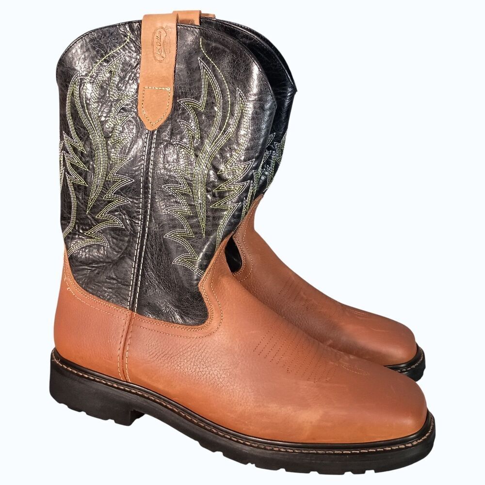 J.B. Dillon Cowboy Boots Mens 16 Black and Tan Leather JBRG202X - Picture 3 of 13